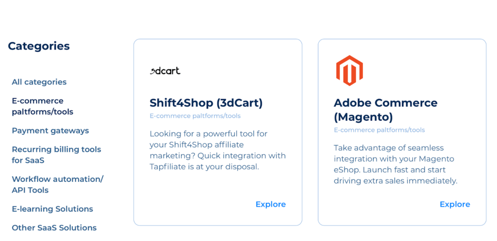 Tapfiliate: pre-made integrations