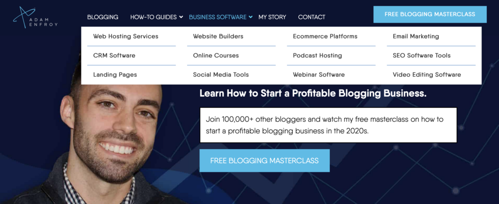 List of business software that uses affiliate links on Adam Enfroy