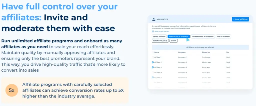 Tapfiliate's affiliate management
