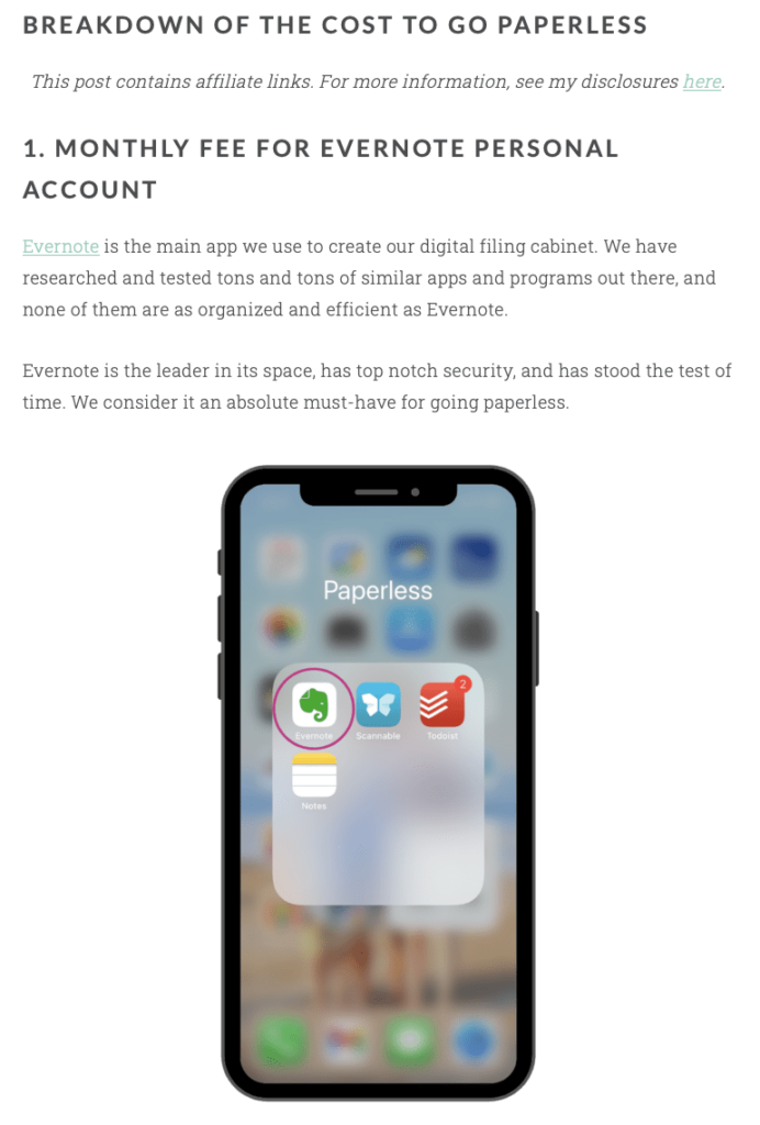Example of an affiliate link in a blog post