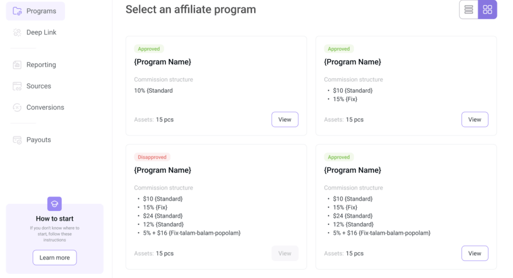 Affiliate Programs View