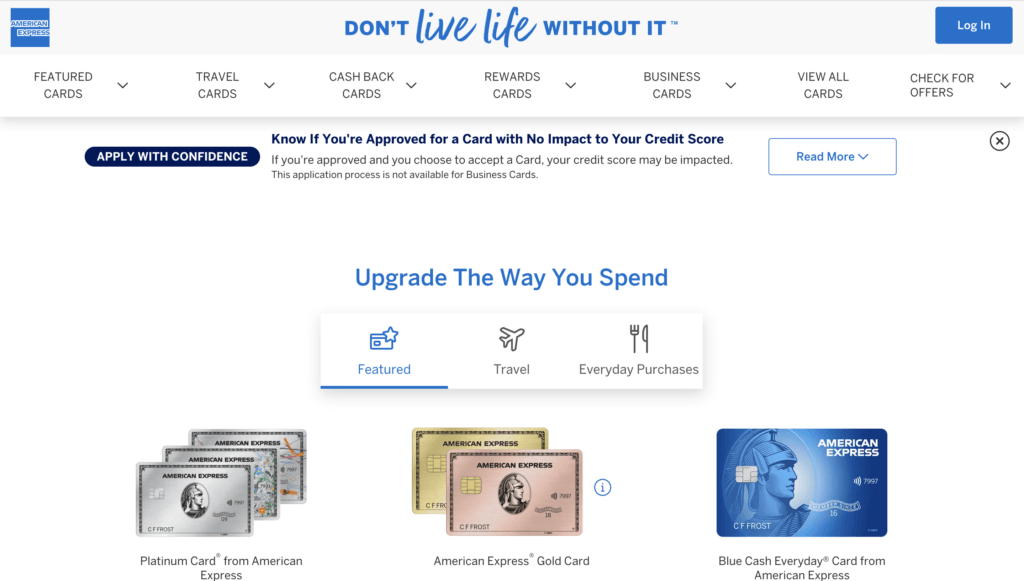 American express homepage