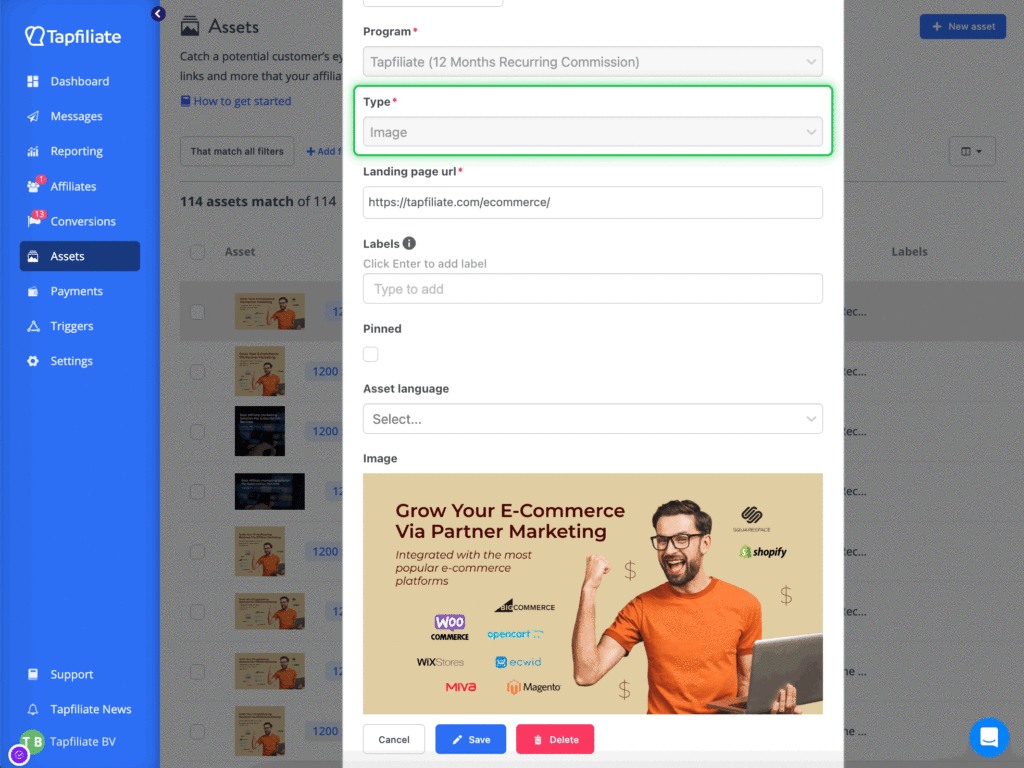 Affiliate marketing assets