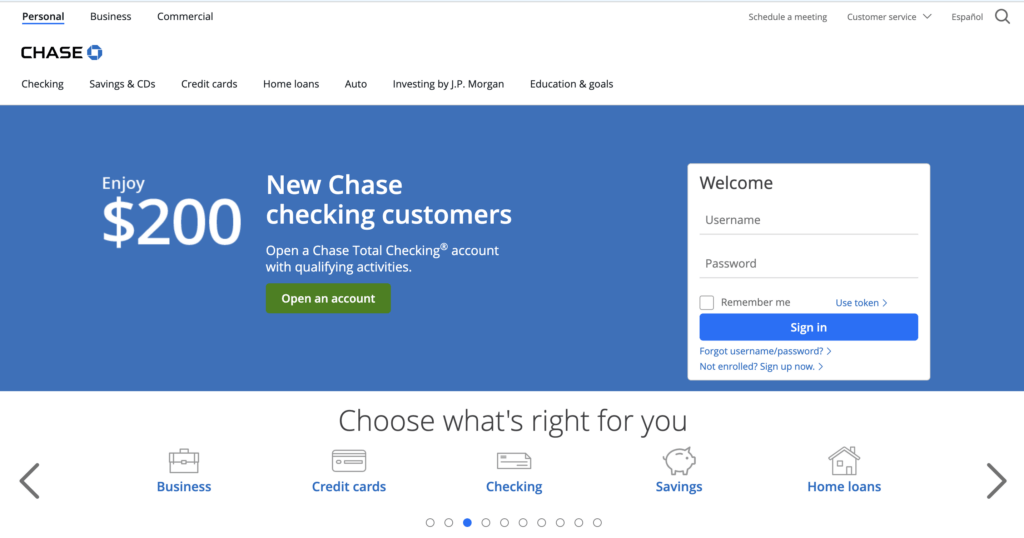 Chase homepage