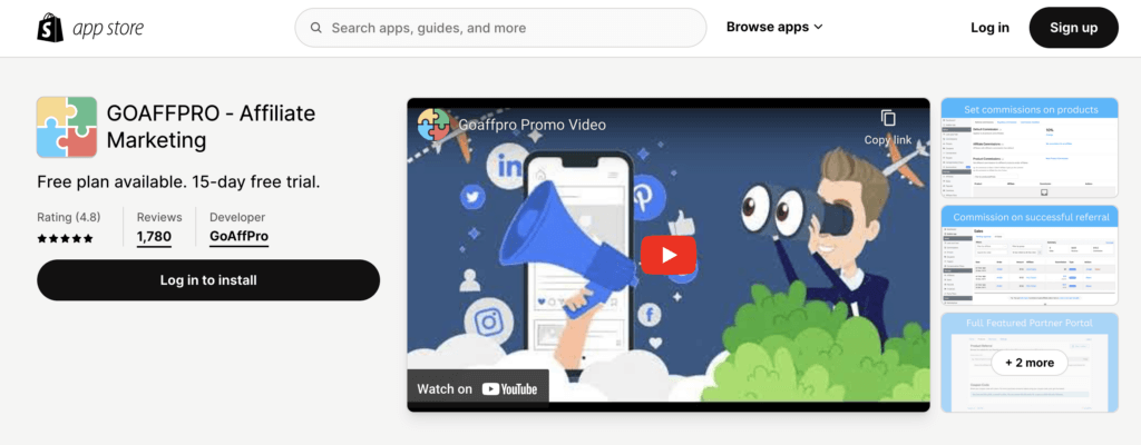 GoAffPro shopify listing