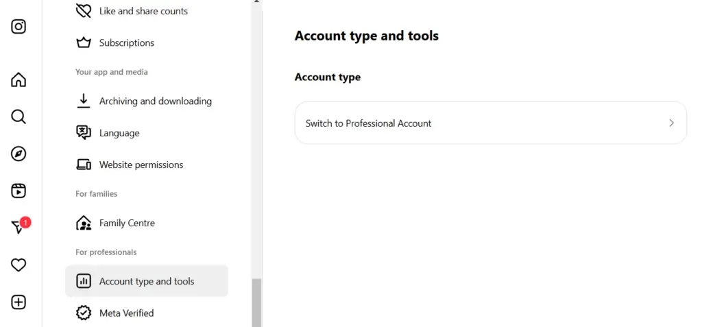 Instagram profile settings for affiliate marketing purposes