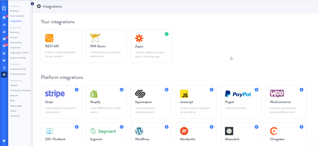 integrations Tapfiliate