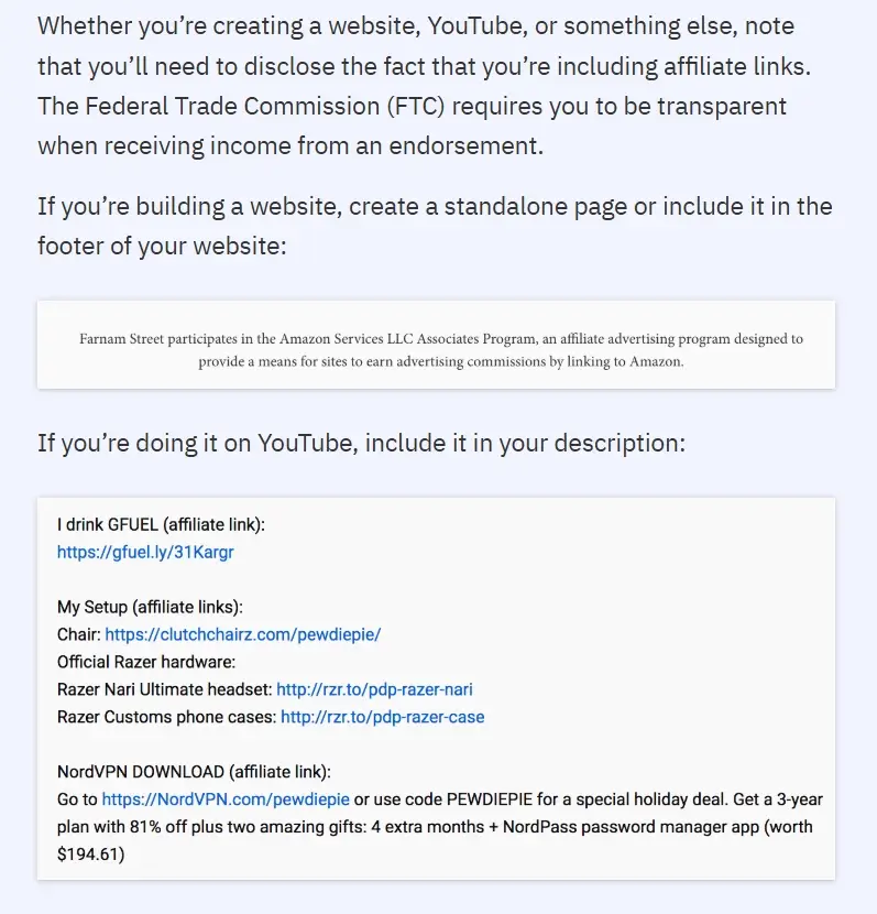 Affiliate marketing program legal rules