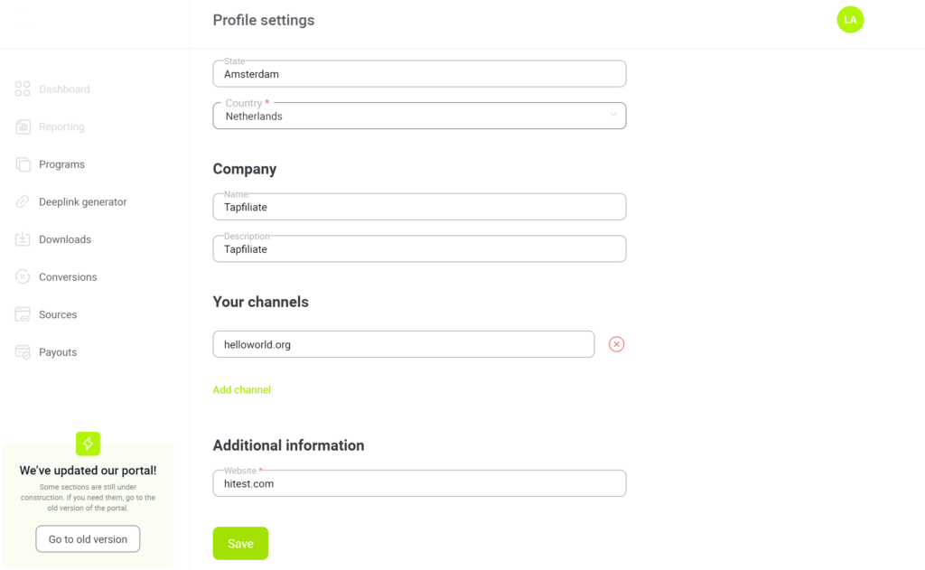 New Profile Settings