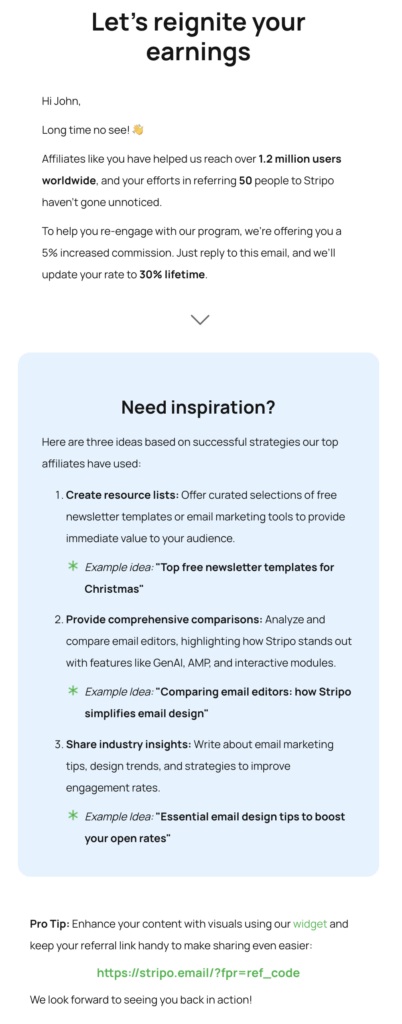 Re-engagement Affiliate Email