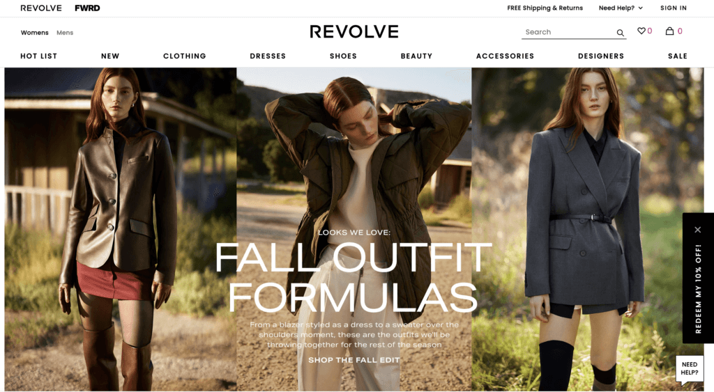 Revolve homepage