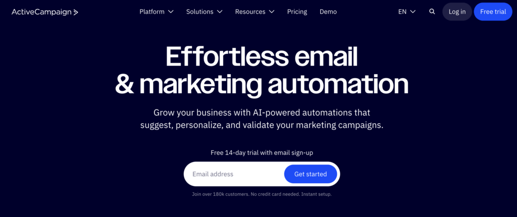ActiveCampaign website main page