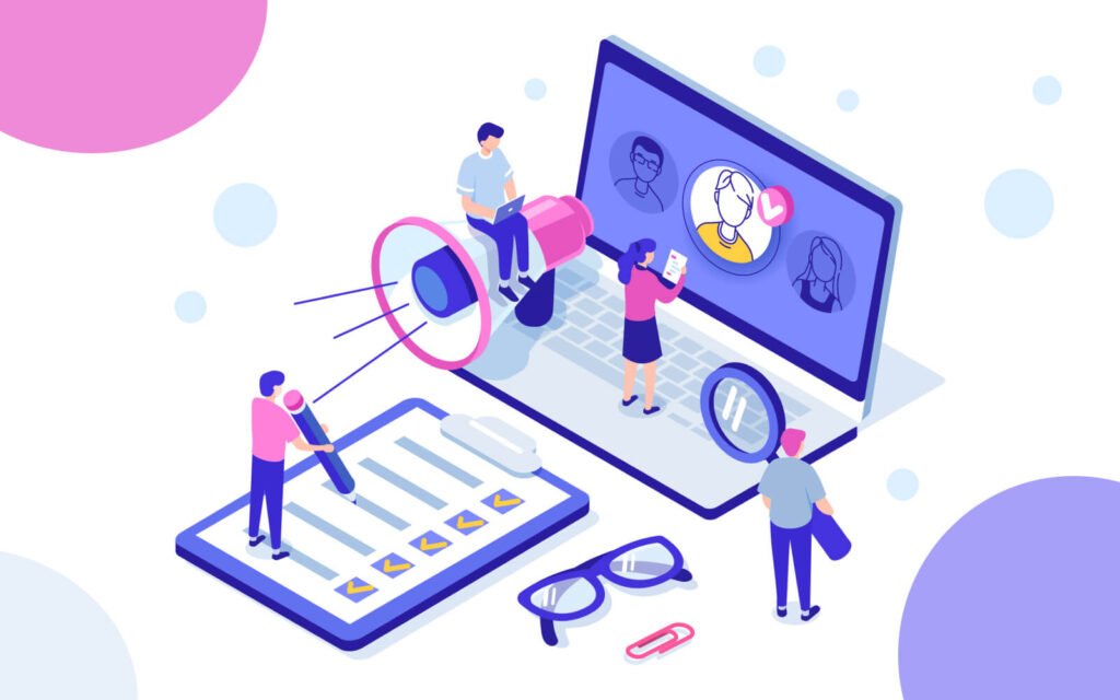 Illustration of people looking at screen 