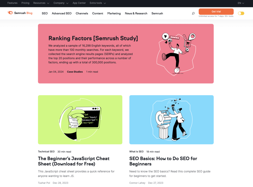 Semrush blog page