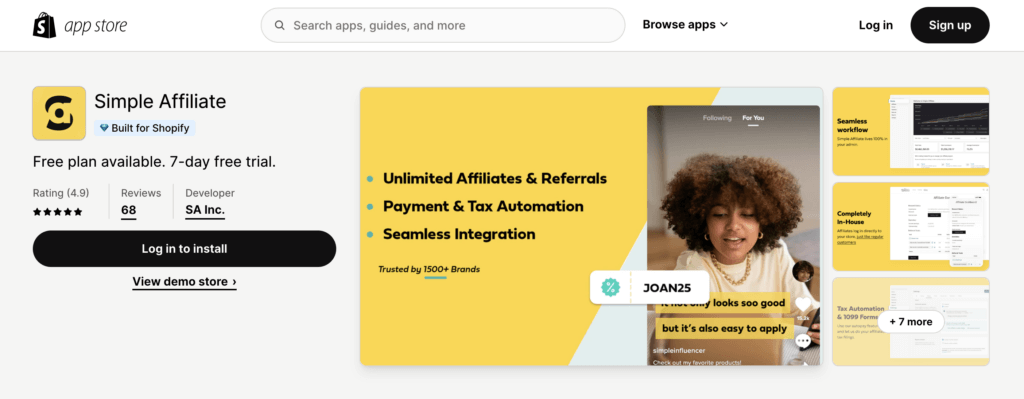 Simple affiliate shopify listing