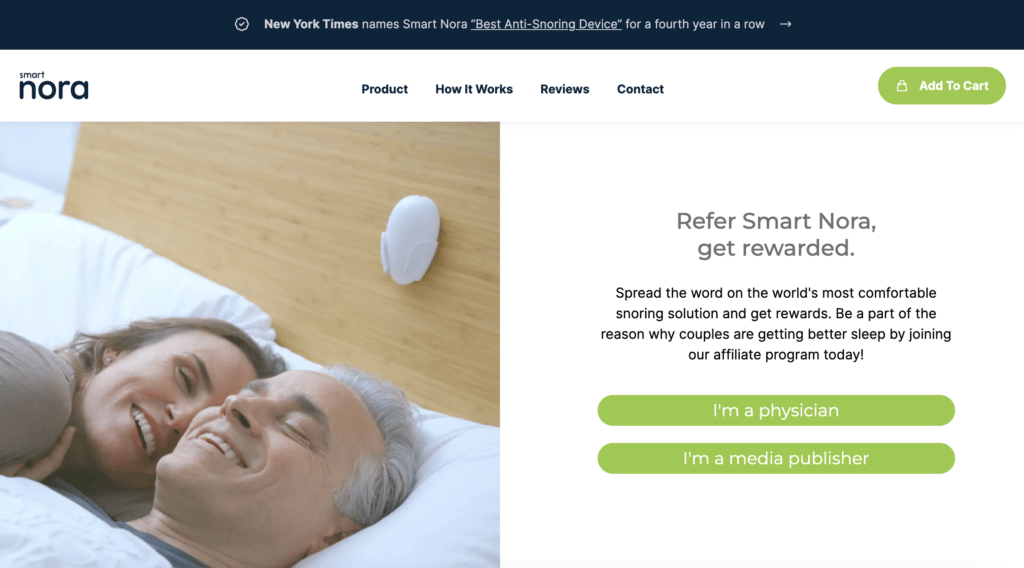 Smart Nora affiliate signup page