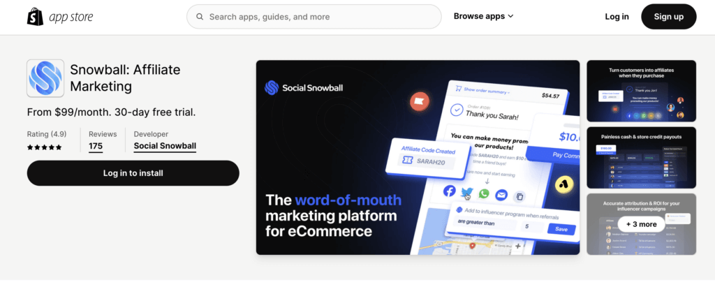 Social Snowball Shopify app listing