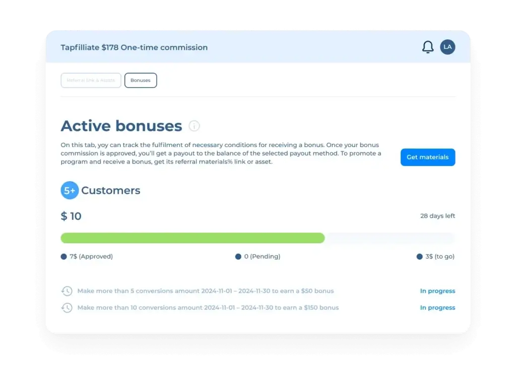 Tapfilite feature: performance bonuses
