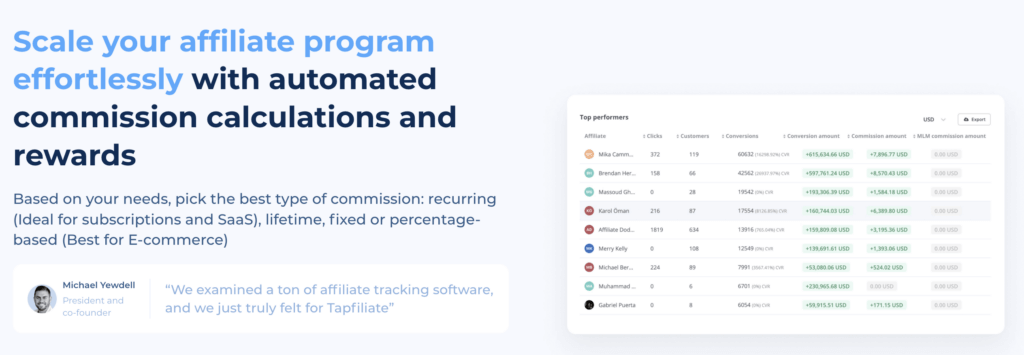 Tapfiliate flexible commissions