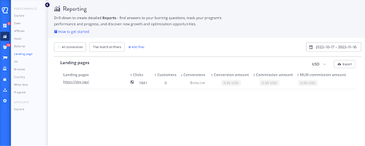 Landing page reporting