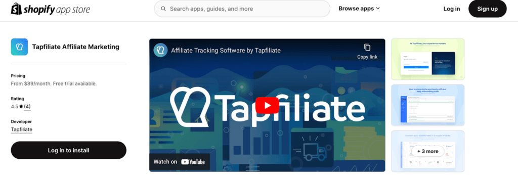 Tapfiliate on Shopify App Store