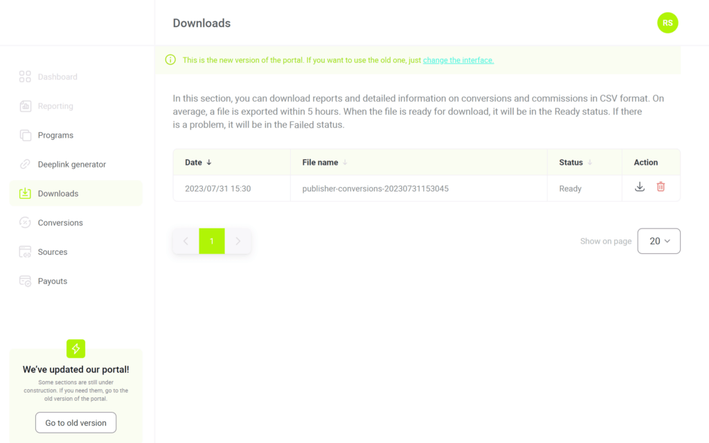 Tapfiliate downloads section.
