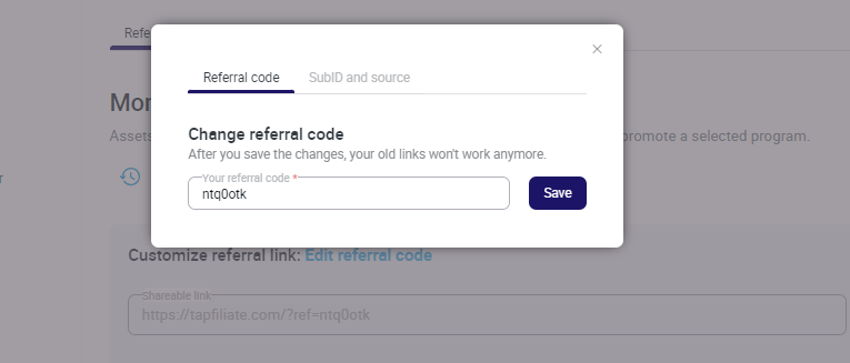 Edit Referral Code
