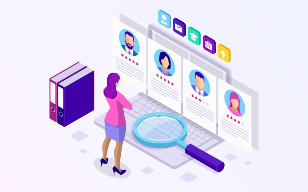 Illustration of woman looking at audience profiles