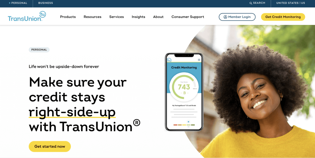 Transunion landing page