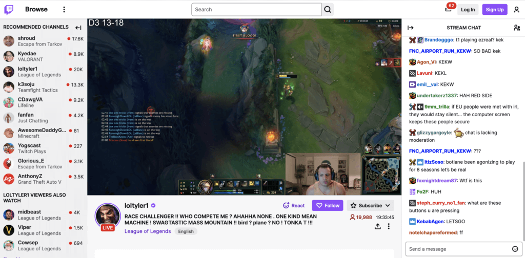 Screenshot of streamer live