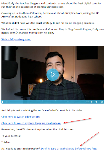 Email example from Adam Enfroy