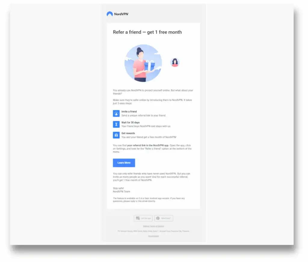 NordVPN referral email