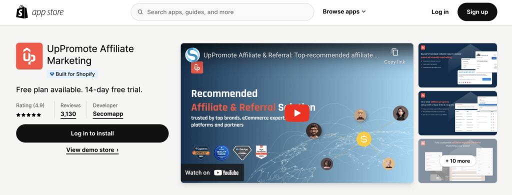 Shopify app listing for uppromote
