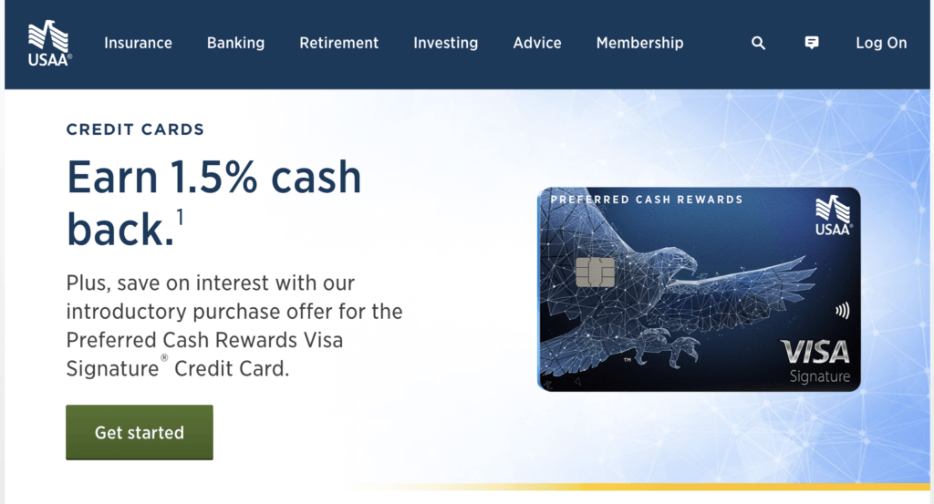 USAA credit card page