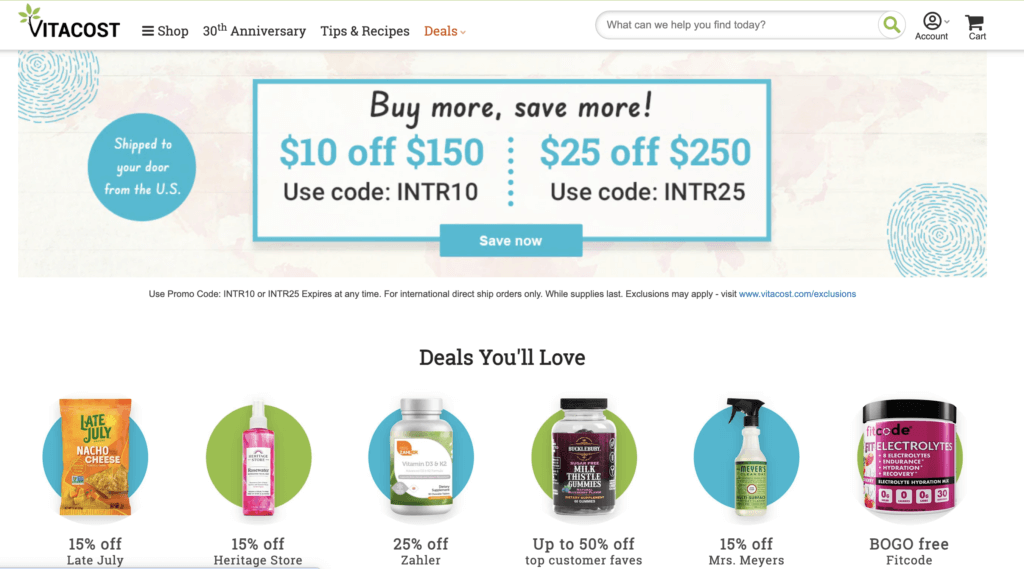 Vitacost homepage